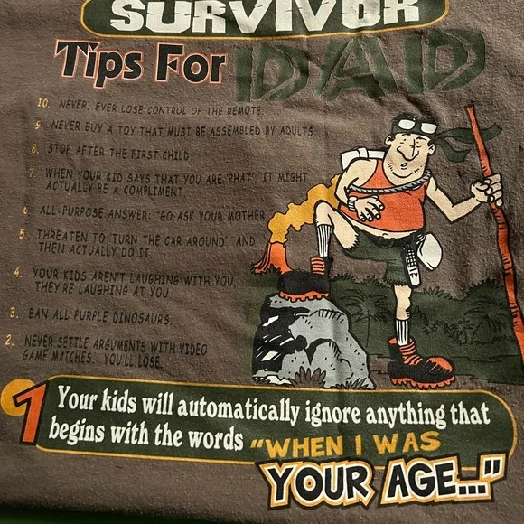 Men’s Vintage Top 10 Survivor Tips For Dad T-Shirt Size XL - Picture 4 of 5